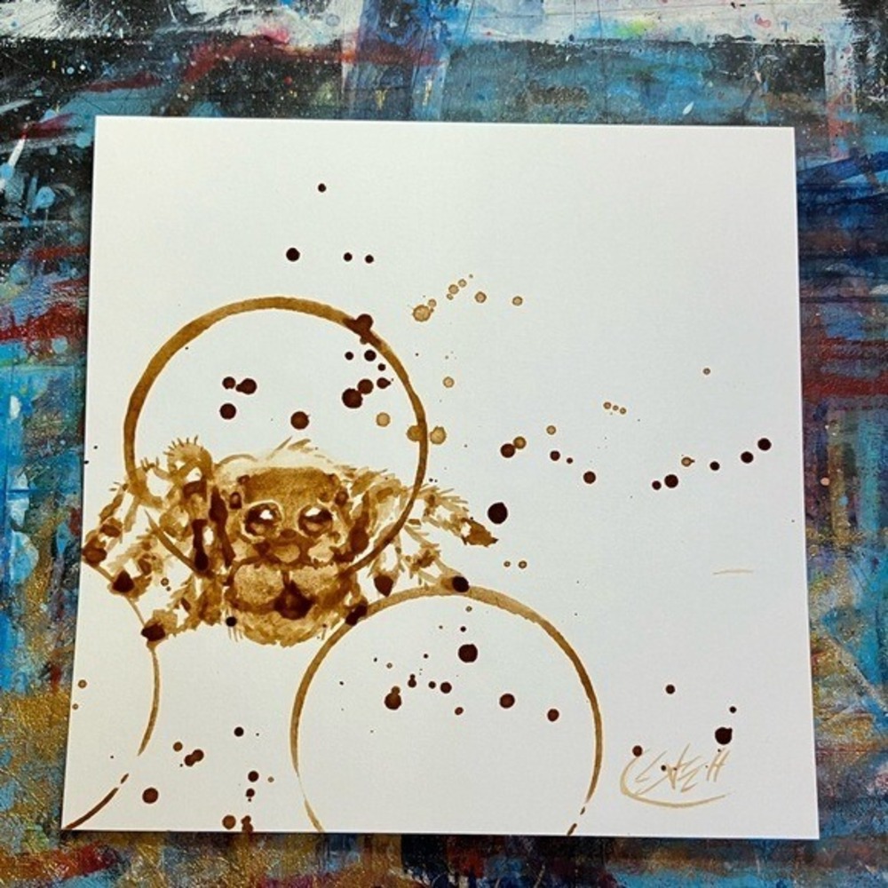 Original coffee Painting Jumping Spider Art NEW Decor unique Java Artettina USA